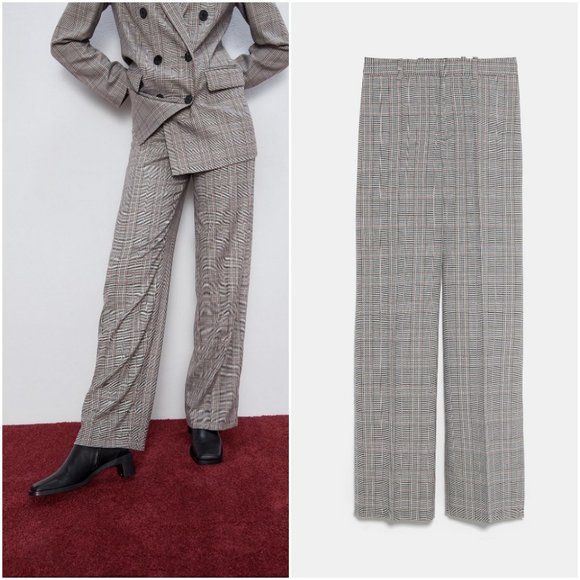 NWT Zara Gray Wide Leg Plaid Pants - Picture 4 of 4